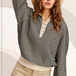 Bohemian Oversized Two-Tone Textured Long Sleeve Top