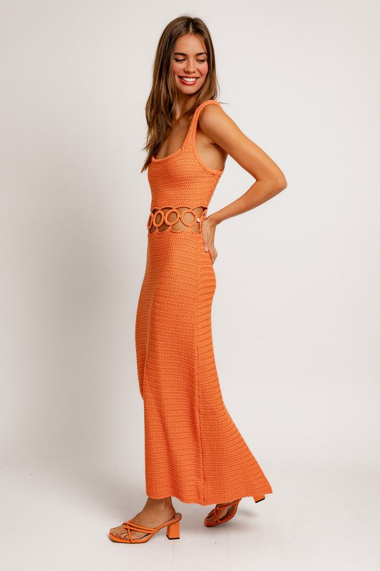 Bohemian Square Neck Sleeveless Crochet Midi Dress