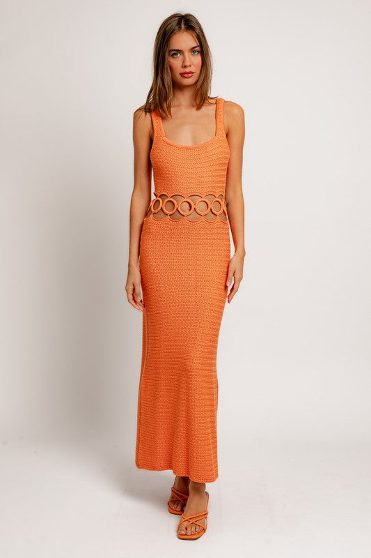 Bohemian Square Neck Sleeveless Crochet Midi Dress