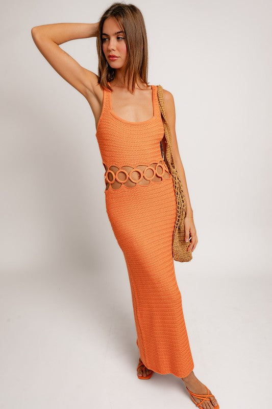 Bohemian Square Neck Sleeveless Crochet Midi Dress