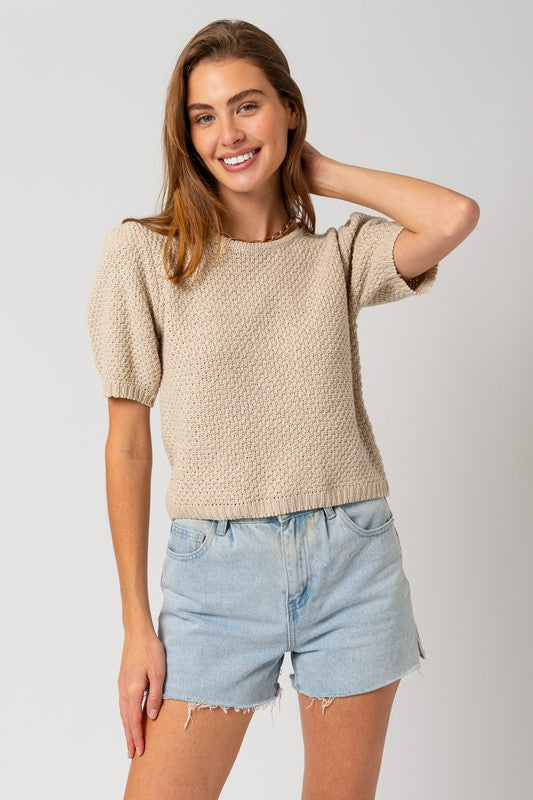 Bohemian Puff Sleeve Round Neck Texture Sweater Top