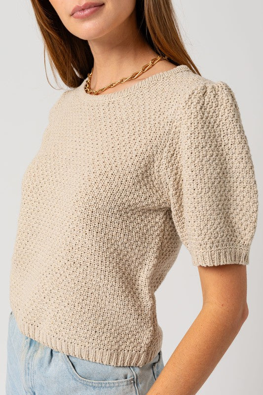 Bohemian Puff Sleeve Round Neck Texture Sweater Top