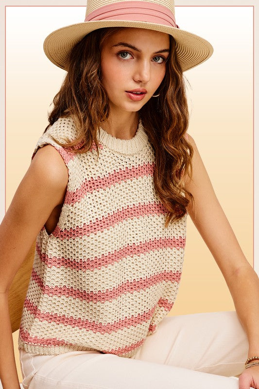 Bohemian Chunky Stripe Sleeveless Sweater Top