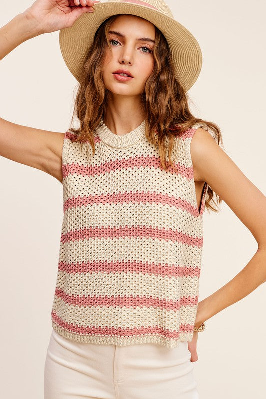 Bohemian Chunky Stripe Sleeveless Sweater Top