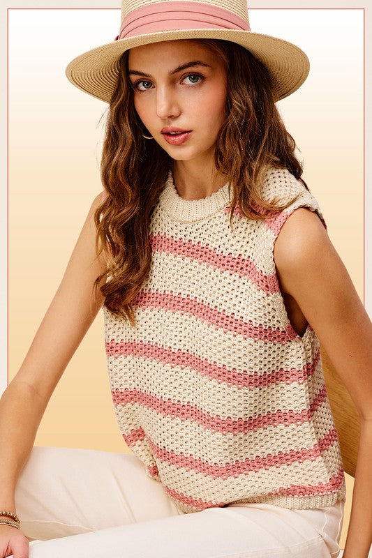 Bohemian Chunky Stripe Sleeveless Sweater Top