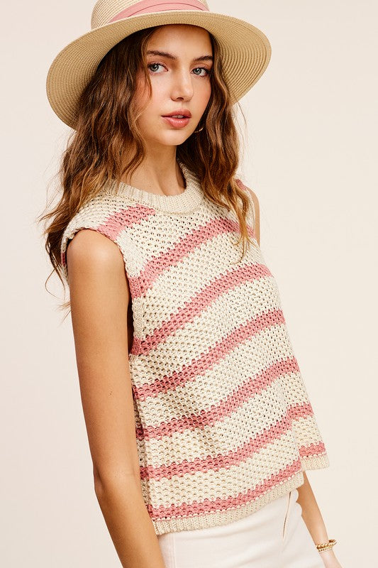 Bohemian Chunky Stripe Sleeveless Sweater Top