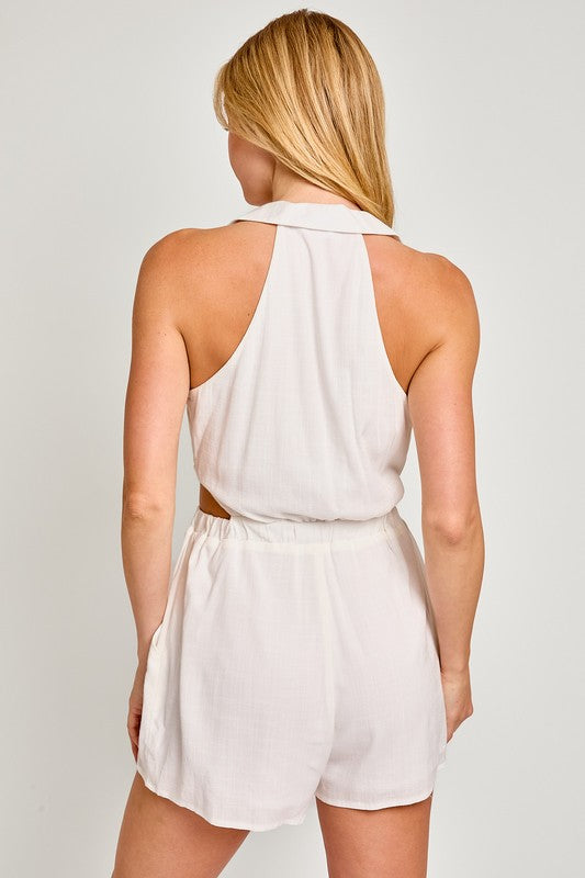 Bohemian Collared Sleeveless Romper