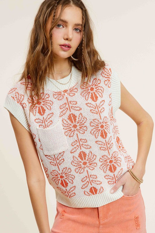 Bohemian Flower Pattern Sleeveless Sweater Top