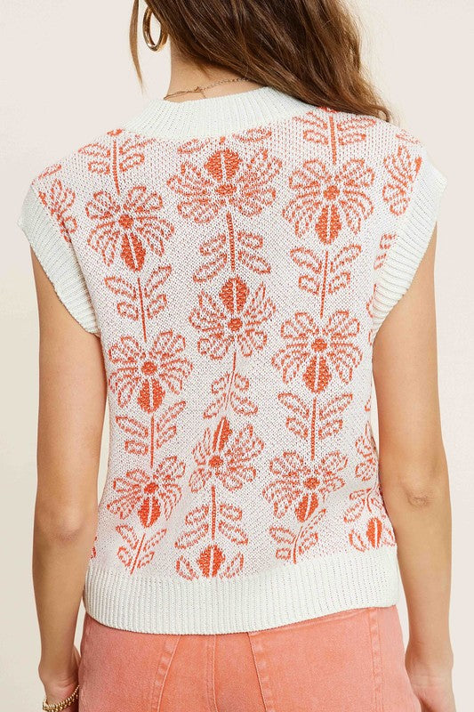 Bohemian Flower Pattern Sleeveless Sweater Top