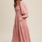 Bohemian Ditzy Floral Embroidery Puff Sleeve Maxi Dress