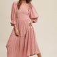 Bohemian Ditzy Floral Embroidery Puff Sleeve Maxi Dress