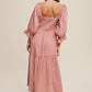 Bohemian Ditzy Floral Embroidery Puff Sleeve Maxi Dress