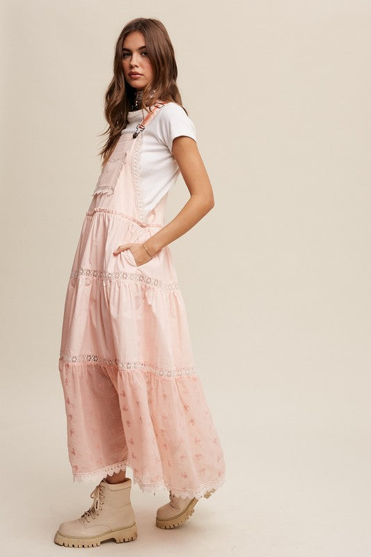 Bohemian Laced and Tiered Romantic Overall Maxi Dress