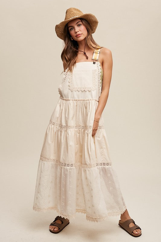 Bohemian Laced and Tiered Romantic Overall Maxi Dress