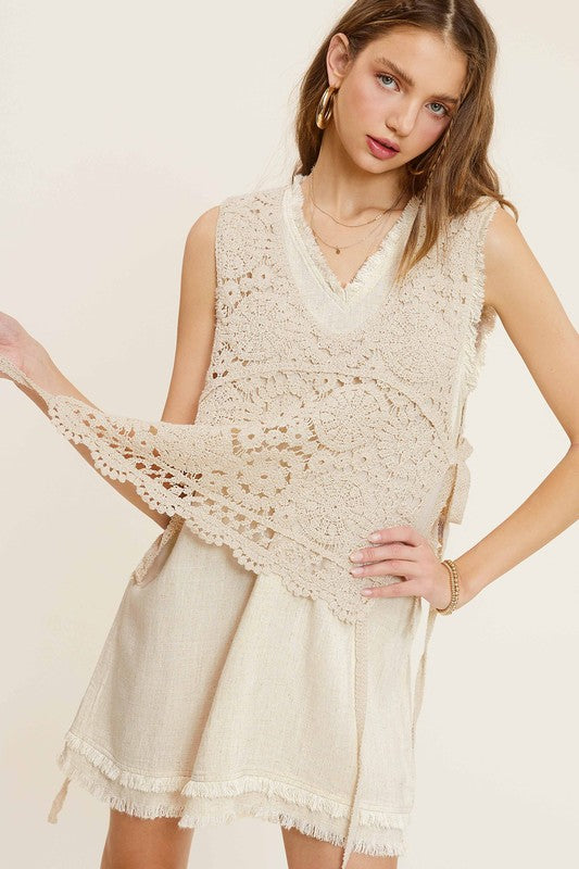 Bohemian Self Side Tie Detailed Crochet Vest Top