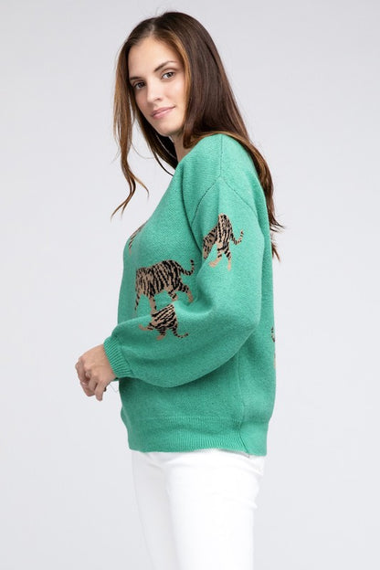 Bohemian Tiger Pattern Pullover Sweater