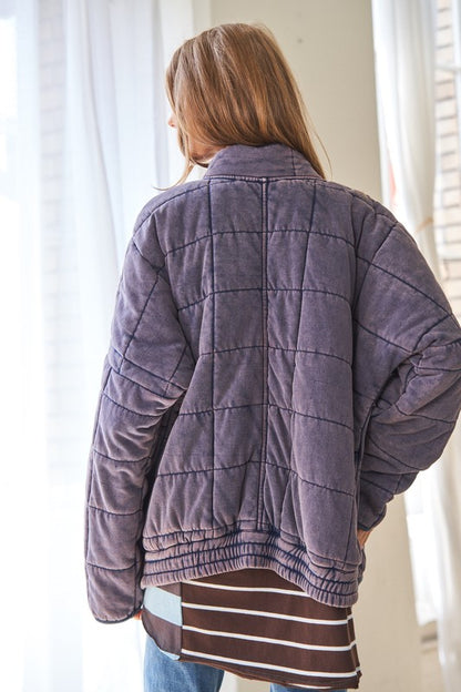 Bohemian Washed Soft Comfy Quilting Zip Closure Jacket