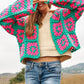 Bohemian Two-Tone Floral Square Crochet Open Knit Cardigan