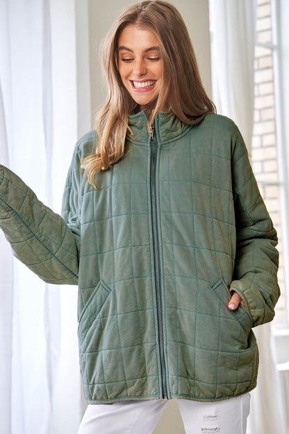 Bohemian Washed Soft Comfy Quilting Zip Closure Jacket