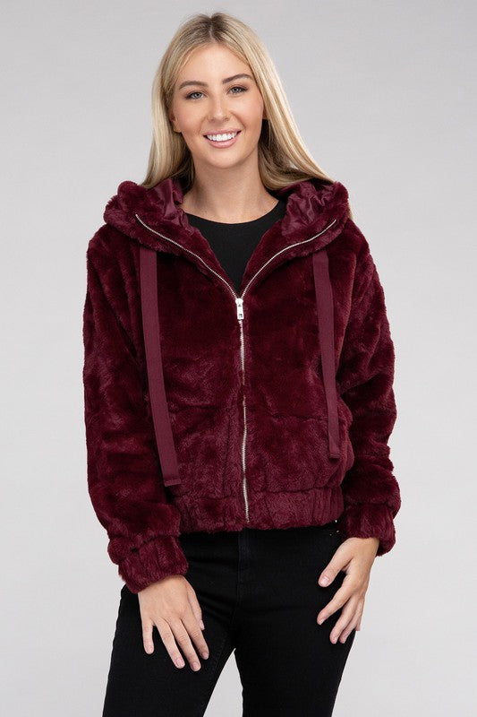 Fluffy zip best sale up hoodie womens