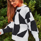 Bohemian Multi Geo Checker Pullover Knit Sweater Top