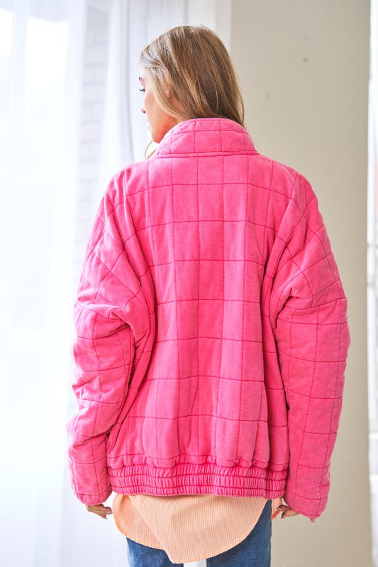 Bohemian Washed Soft Comfy Quilting Zip Closure Jacket