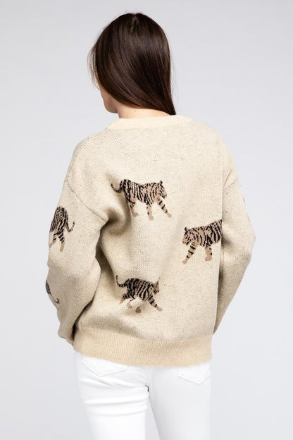 Bohemian Tiger Pattern Pullover Sweater