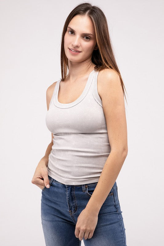 Bohemian 2-Way Neckline Washed Ribbed Cropped Tank Top – OliverandJade