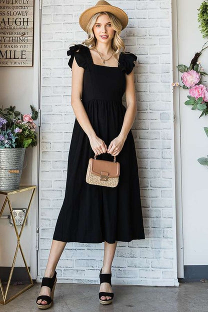 Bohemian Linen Ruffle Cut Out Back Midi Dress