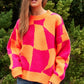 Bohemian Multi Geo Checker Pullover Knit Sweater Top