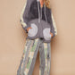 Bohemian Charcoal Half Zip Up Fleece Mix Back Star Patch Hoodie