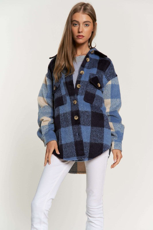 Bohemian Colorblock Plaid Chest Pocket Detail Lumberjack Shacket