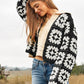 Bohemian Two-Tone Floral Square Crochet Open Knit Cardigan