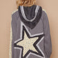 Bohemian Charcoal Half Zip Up Fleece Mix Back Star Patch Hoodie