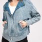 Bohemian Acid Wash Cotton Waffle Hooded Zip-Up Jacket