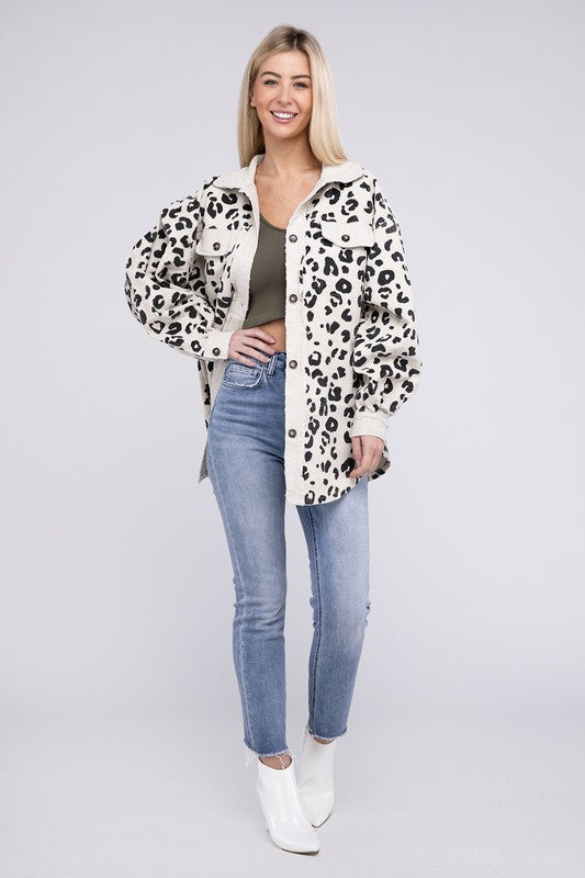 Umitay corduroy jacket women Women's Fashion Leopard Print Long