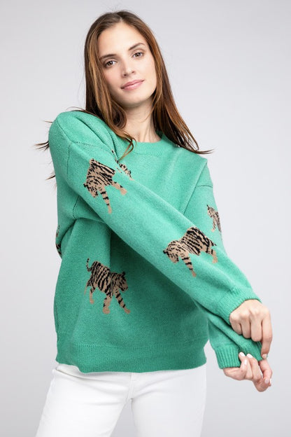 Bohemian Tiger Pattern Pullover Sweater