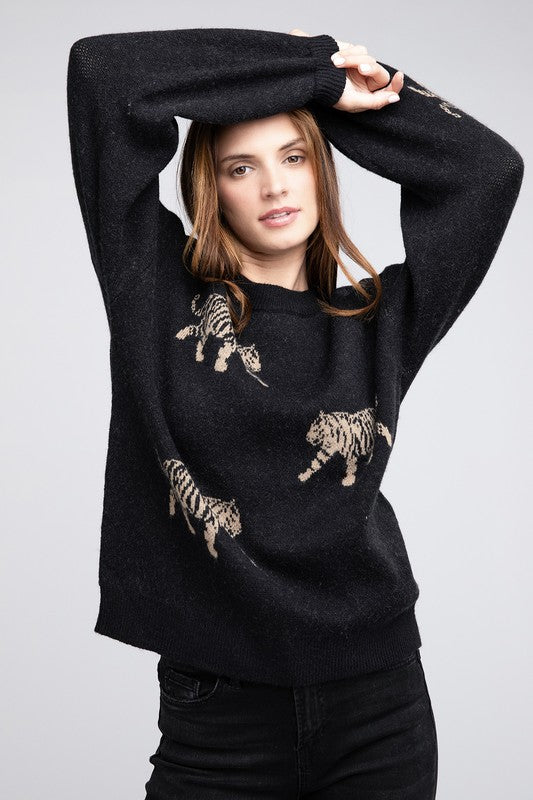 Bohemian Tiger Pattern Pullover Sweater