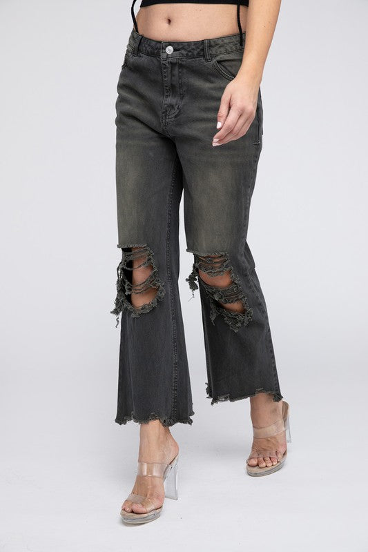 Bohemian Distressed Vintage Washed Wide Leg Pants