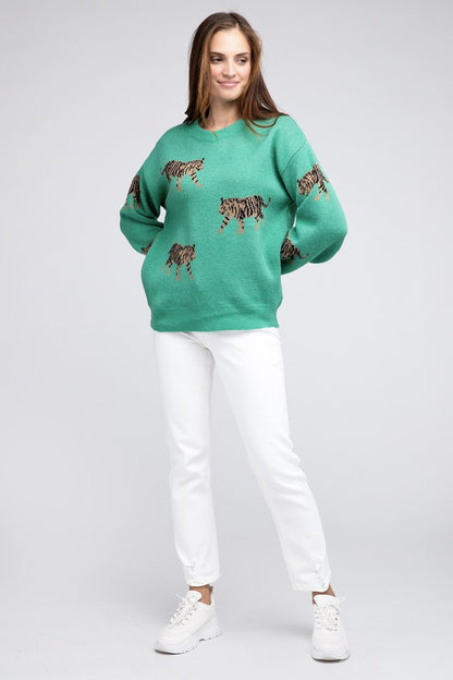 Bohemian Tiger Pattern Pullover Sweater