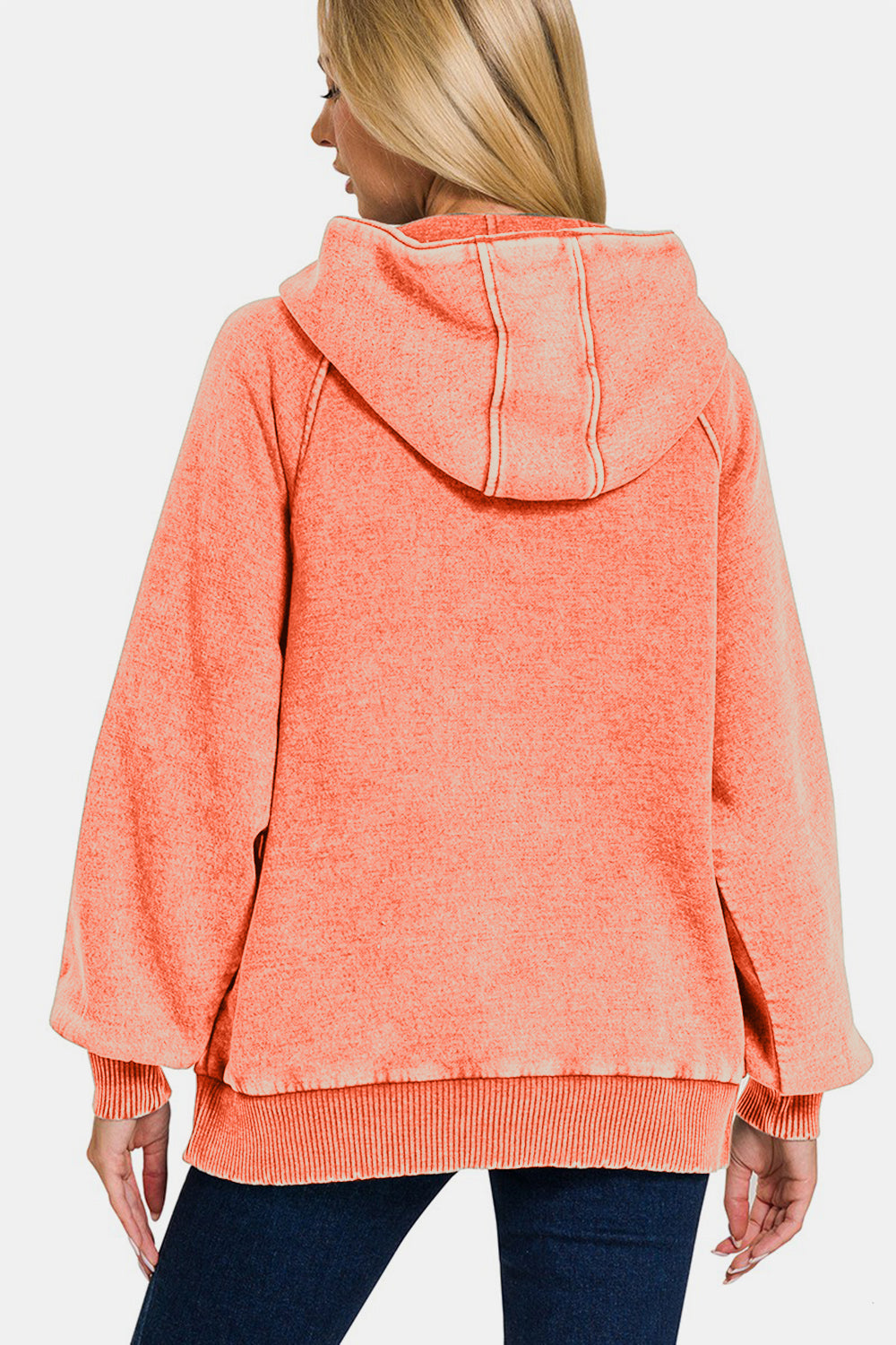 Bohemian Coral Acid Wash Fleece Kangaroo Hoodie