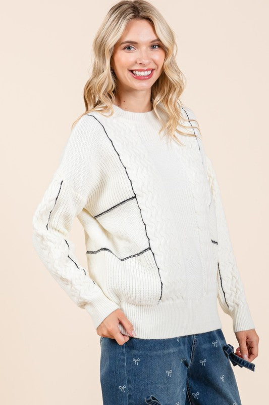 Bohemian Cable Knit Long-Sleeve Sweater