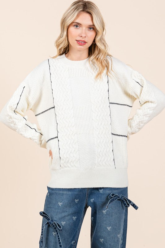 Bohemian Cable Knit Long-Sleeve Sweater