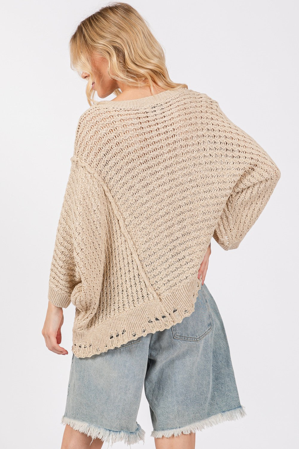 Bohemian Distressed Asymmetrical Open Stitch Sweater