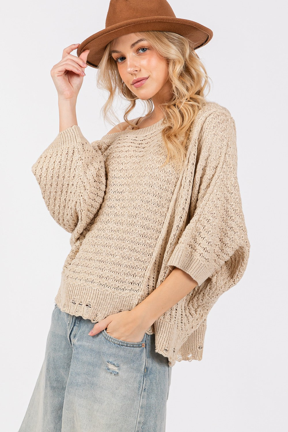 Bohemian Distressed Asymmetrical Open Stitch Sweater