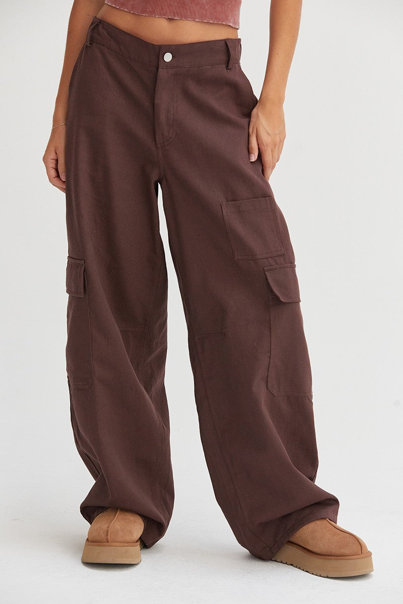 Bohemian Elastic Waist Wide-Leg Cargo Pants