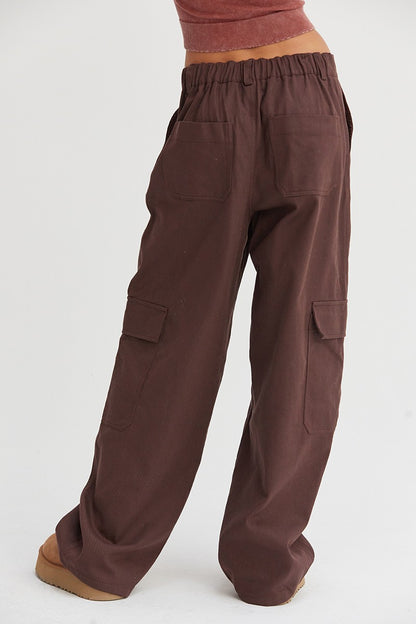 Bohemian Elastic Waist Wide-Leg Cargo Pants