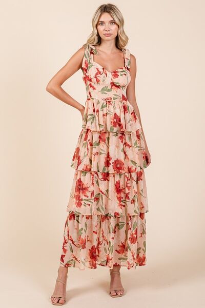 Bohemian Floral Sweetheart Neck Maxi Dress