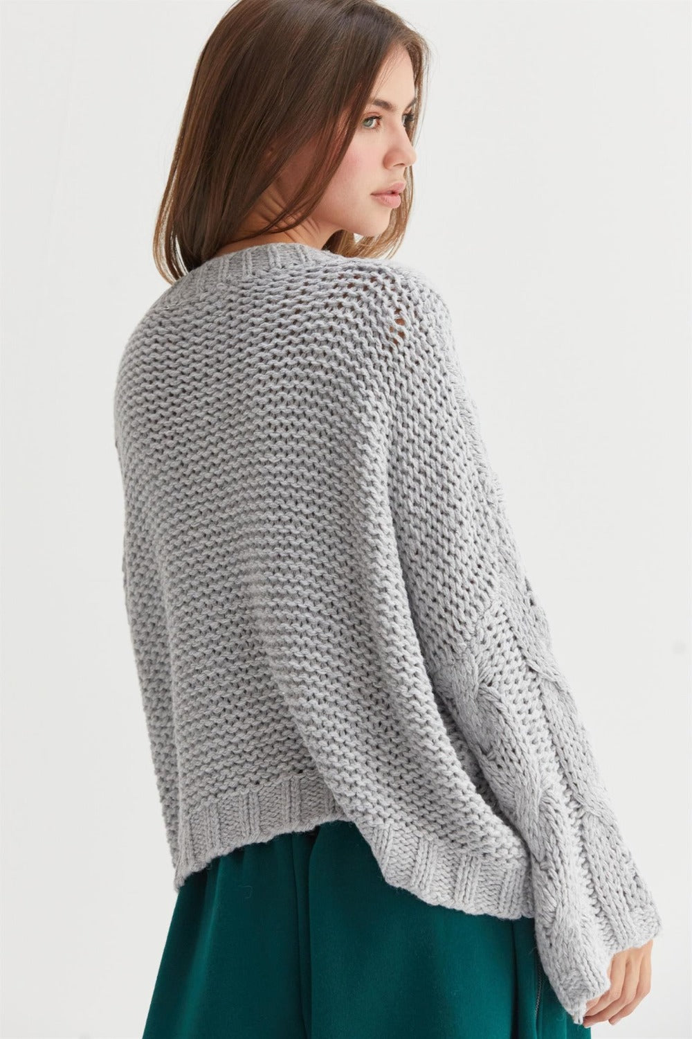 Bohemian Gray Cable Knit V-Neck Sweater