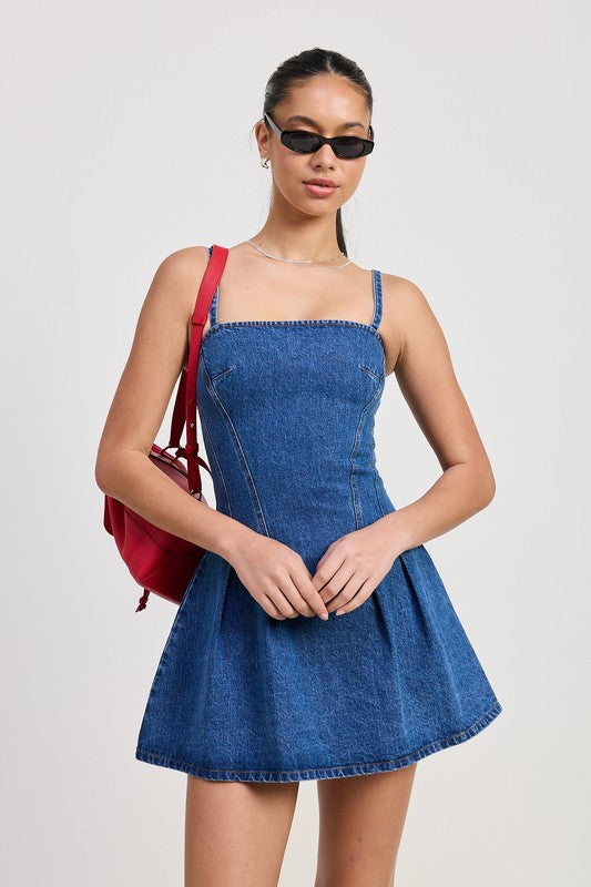 Bohemian Mini Pleated Denim Dress